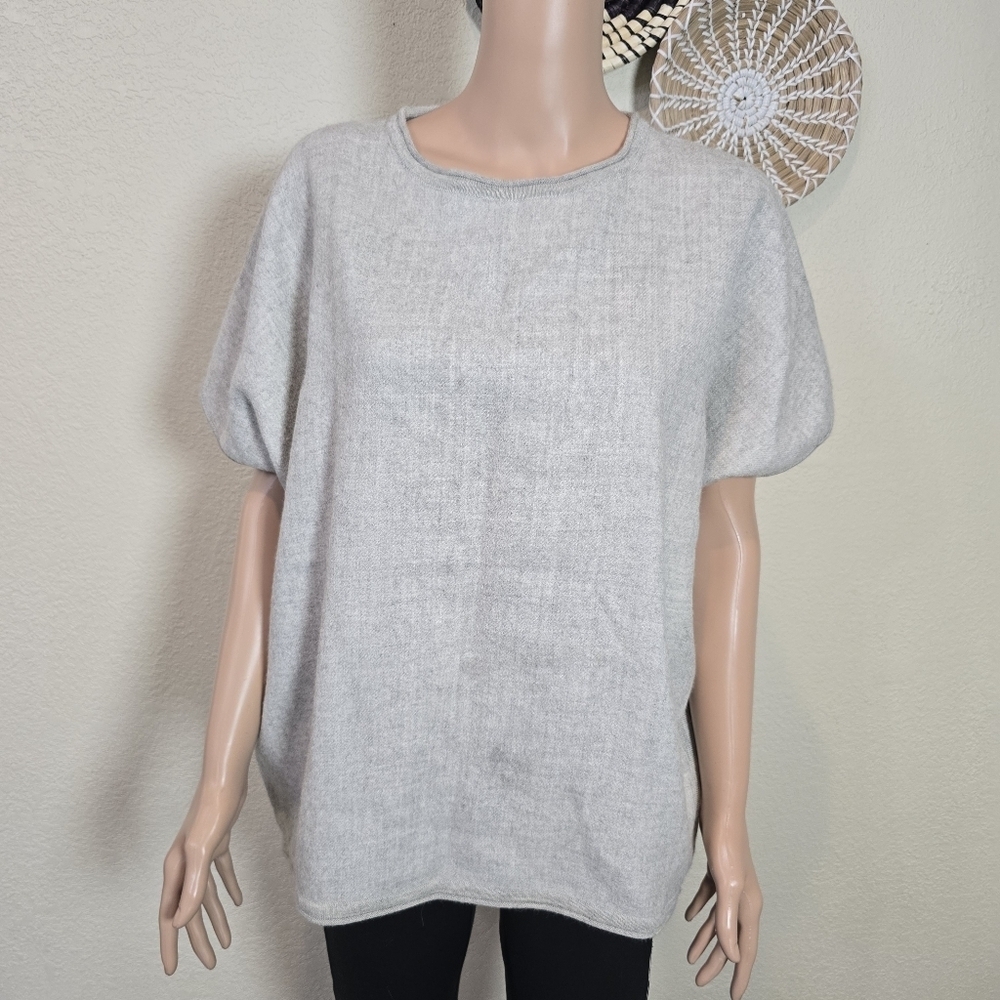 Cuyana Gray 100% Baby Alpaca Top Size XS/S Oversized Roll Edge Peru Lagenlook